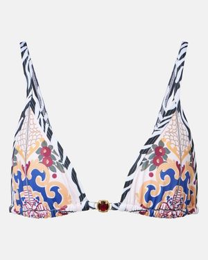 Bananhot Pracy Embellished Printed Bikini Top - Blue