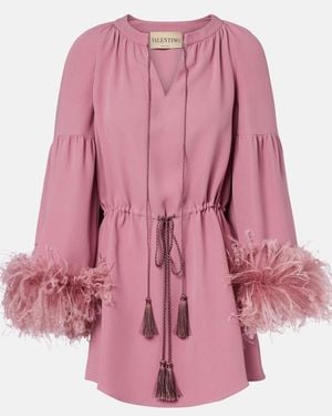 Valentino Cady Couture Feather-Trimmed Tunic - Pink