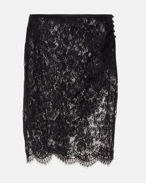 Saint Laurent Wrap Lace Pencil Skirt - Black