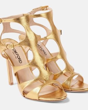Tom Ford Laminated Leather Sandals With Croco Print - Metallic