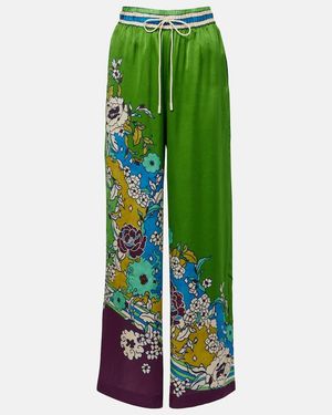 ALÉMAIS Nanci Printed Silk Satin Wide-Leg Trousers - Green