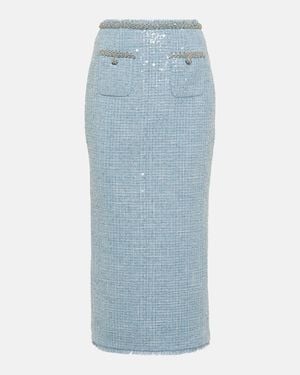 Self-Portrait Sequined Boucle Midi Skirt - Blue