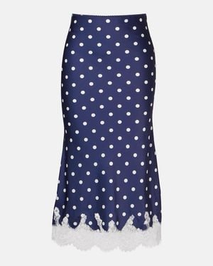 Self-Portrait Polka-Dot Satin Midi Skirt - Blue