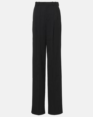 Saint Laurent High-Rise Wool Wide-Leg Trousers - Black