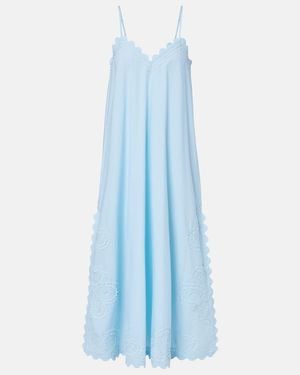 Juliet Dunn Vestido Midi De Algodon Bordado Festoneado - Azul