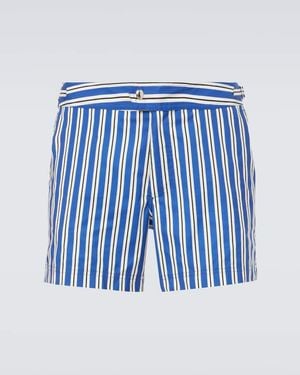Tom Ford Striped Poplin Swim Trunks - Blue