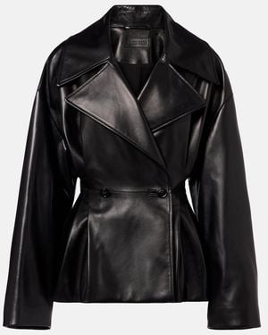 Balenciaga Double-Breasted Leather Jacket - Black