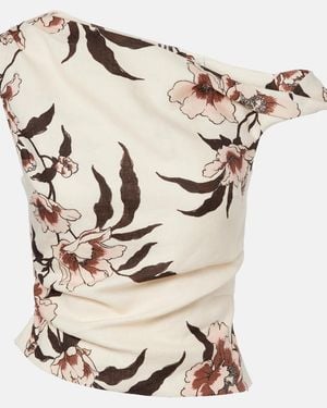 SIR. Floral Asymmetric Linen Top - Natural