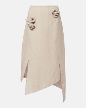 Coperni Floral-Applique Asymmetric Linen Midi Skirt - Natural