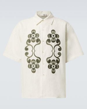 Commas Reflection Embroidered Bowling Shirt - White