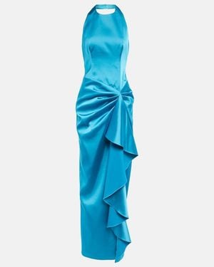 Rasario Halterneck Draped Satin Gown - Blue
