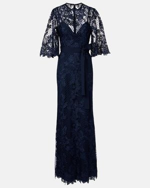 Elie Saab Embroidered Lace And Tulle Gown - Blue