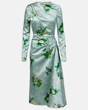 Erdem Draped Floral Satin Midi Dress - Green