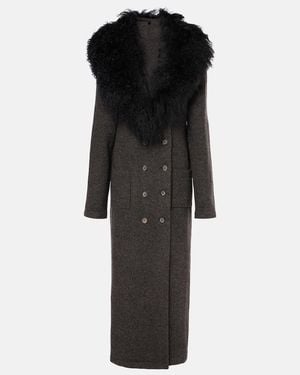 Magda Butrym Shearling-Trimmed Cashmere Coat - Black