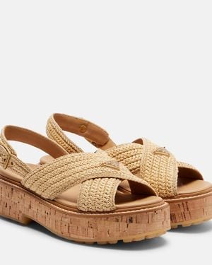 Prada Crochet Raffia-Effect Slingback Sandals - Brown