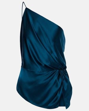 The Sei Gathered Silk Satin Top - Blue
