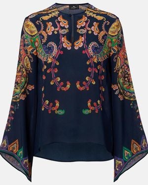 Etro Paisley Printed Silk Blouse - Blue