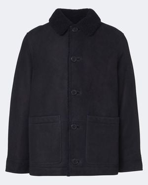 Yves Salomon Shearling-Lined Leather Jacket - Blue