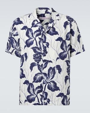 Orlebar Brown Maitan Floral Linen Bowling Shirt - Blue