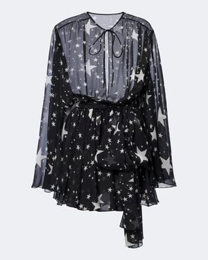 Dolce & Gabbana Belted Printed Silk Chiffon Minidress - Black