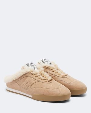 Chloé Kick Shearling-Trimmed Suede Mules - Natural