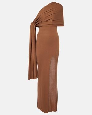 AYA MUSE Hale One-Shoulder Silk-Blend Maxi Dress - Brown
