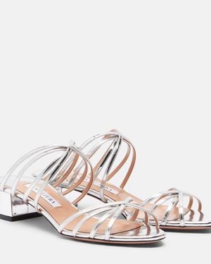 Aquazzura Tell Me Mirrored Leather Mules - White