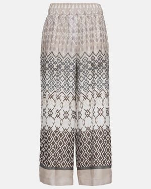 Brunello Cucinelli Printed Silk Wide-Leg Pants - Gray