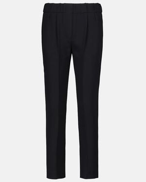 Brunello Cucinelli High-Rise Silk-Blend Trousers - Blue