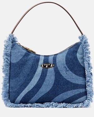 PUCCI Marmo Fringed Denim Shoulder Bag - Blue