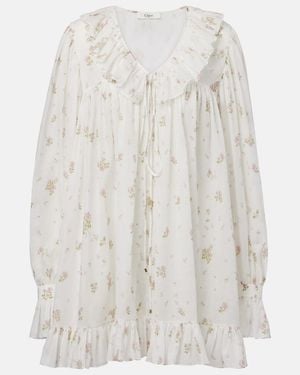 Chloé Printed Ruffled Cotton Minidress - White