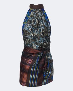 Dries Van Noten Printed Halterneck Silk Twill Top - Blue