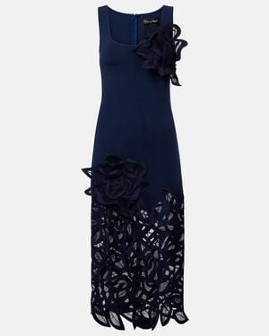 Oscar de la Renta Floral-Applique Lace Midi Dress - Blue