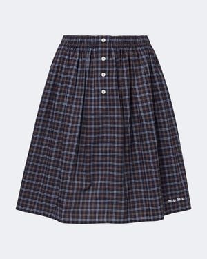 Miu Miu Checked Cotton Poplin Miniskirt - Blue