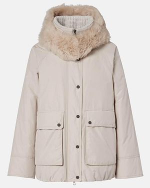 Brunello Cucinelli Shearling-Trimmed Taffeta Down Jacket - Natural