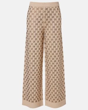 Gucci Gg Wool And Cashmere-Blend Wide-Leg Trousers - Natural