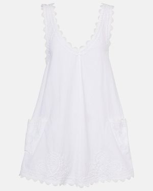 Juliet Dunn Embroidered Cotton Poplin Minidress - White