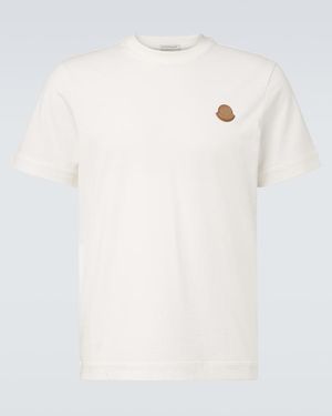 Moncler Leather-Trimmed Cotton Jersey T-Shirt - White