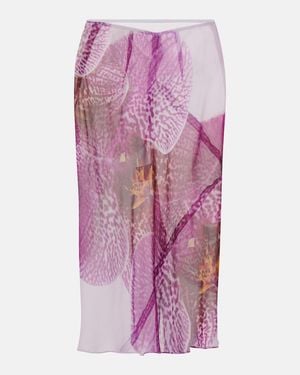Dries Van Noten Printed Silk Midi Skirt - Purple