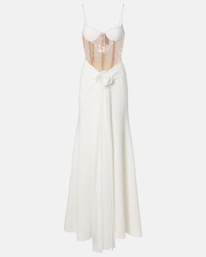 David Koma Floral-Applique Sequined Bustier Gown - White