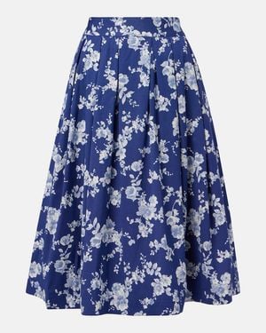 Carolina Herrera Floral Faille Midi Skirt - Blue