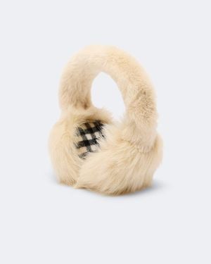 Burberry Ohrenwaermer Check Aus Shearling - Weiß