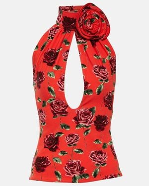 Magda Butrym Floral-applique Cutout Halterneck Top - Red