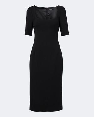 Dolce & Gabbana Virgin Wool Crepe Midi Dress - Black