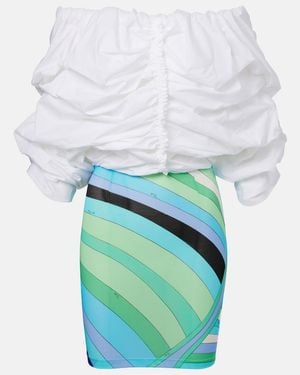 PUCCI Ruched Off-Shoulder Cotton Minidress - Blue