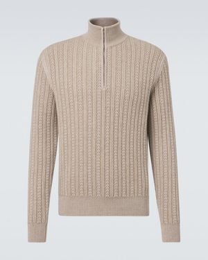 Agnona Cashmere, Wool, And Silk Half-Zip Jumper - Natural
