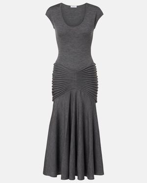 Alaïa Sculpting Panel Wool Midi Dress - Grey