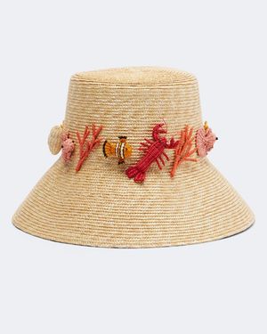 Aquazzura Embellished Raffia Bucket Hat - White