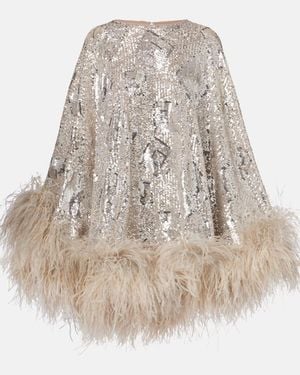 Taller Marmo Nassau Sequined Feather-Trimmed Cape - Natural