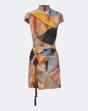 Roberto Cavalli Ruched Trompe L'Oil Minidress - Brown